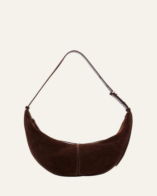 Slide Zip Suede Shoulder Bag